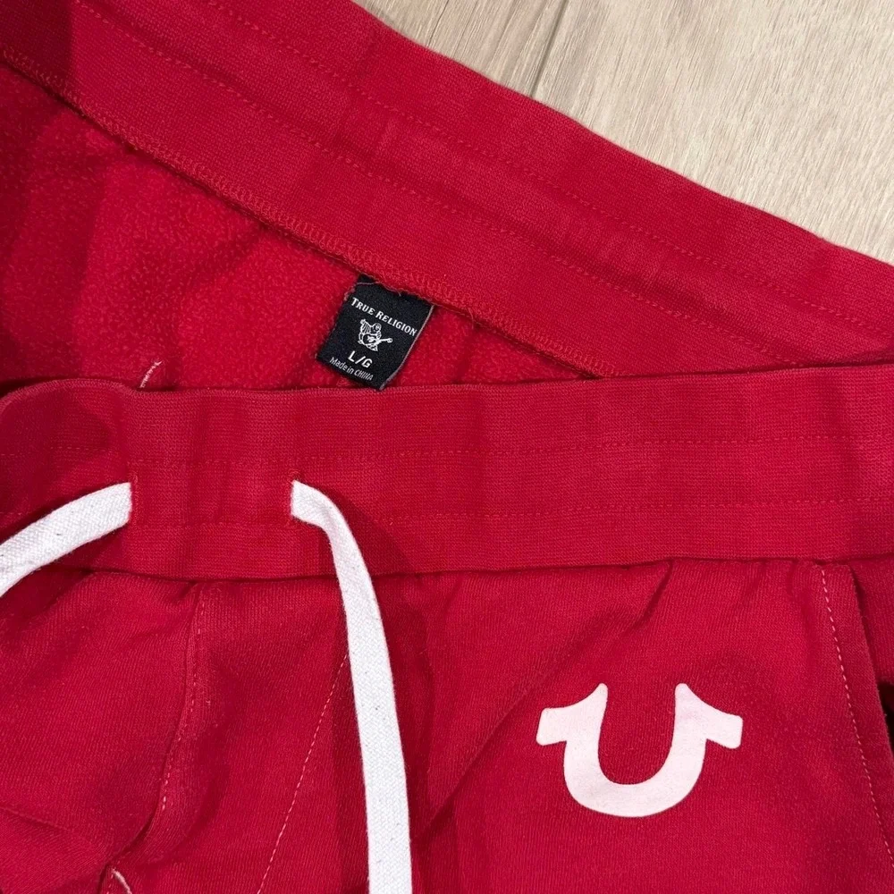 True Religion Mens Red Joggers Horseshoe Logo Sweatpants Size L